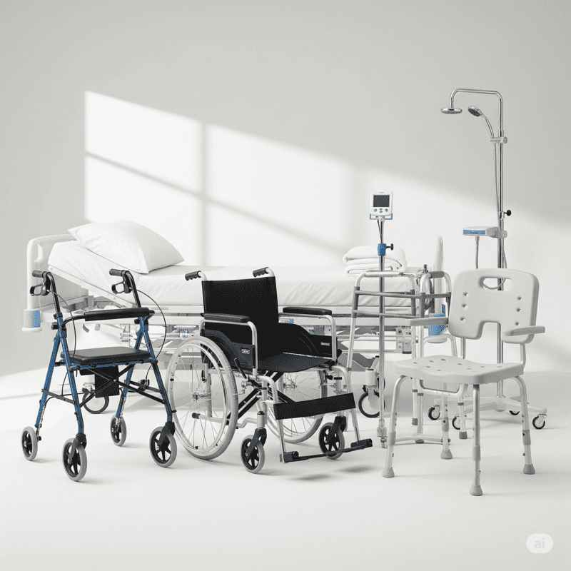 Location-et-Vente-de-Matériel-Médical-à-Prix-Discount - Votre Spécialiste du Matériel Médical à Domicile a prix discount Matériel médical disponible à la location et à la vente : lit médicalisé, fauteuil roulant, déambulateur et siège de douche.