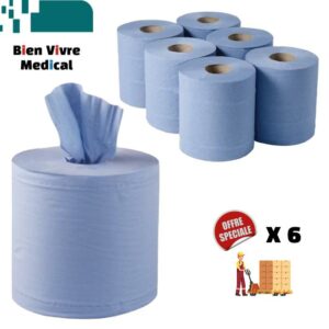 Pack de 6 bobines d'essuyage professionnelles bleues en offre spéciale.